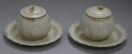 A pair of bowls, covers and stands, ding